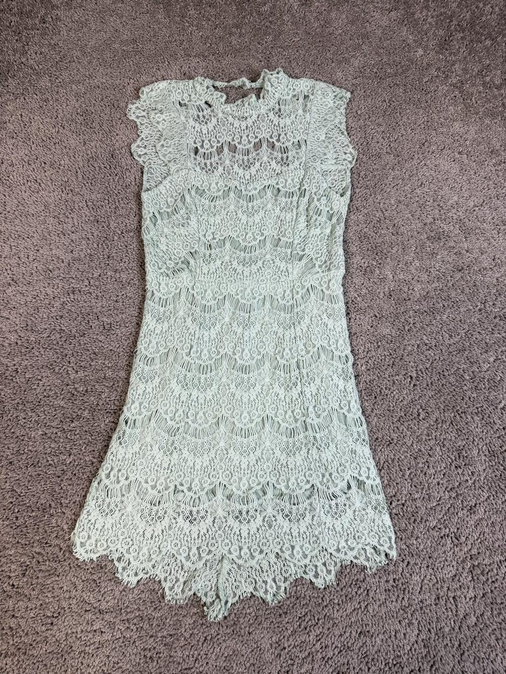 Free People Dress Womens S Green Lace Sheath Lined Knee Length Layered